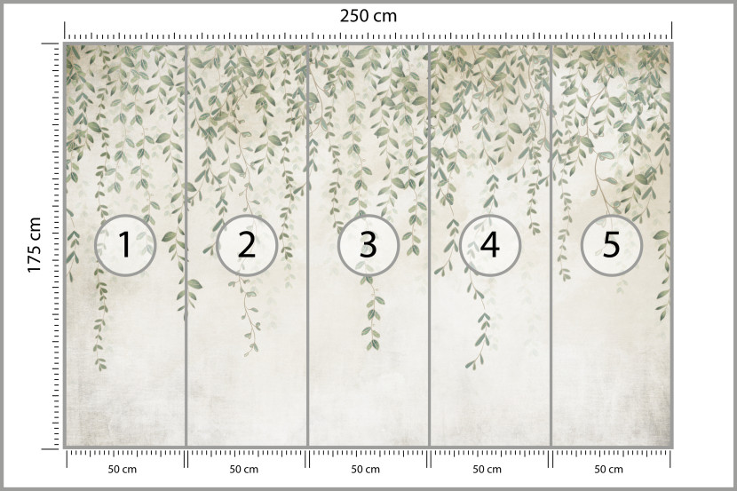 Fototapeta Delikatne Liście na Murze do Salonu i Sypialni 250x175cm Boho, 6829354