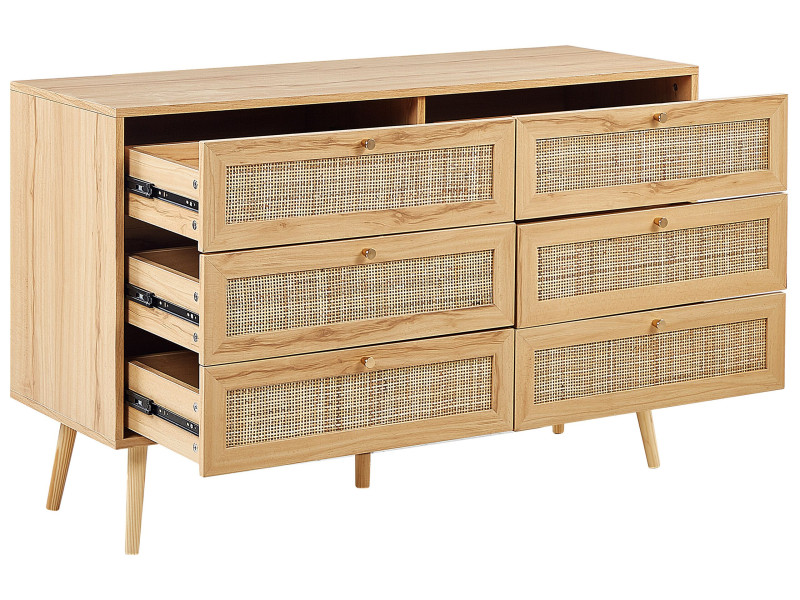 Komoda z 6 szufladami rattan plecionka boho, 684272