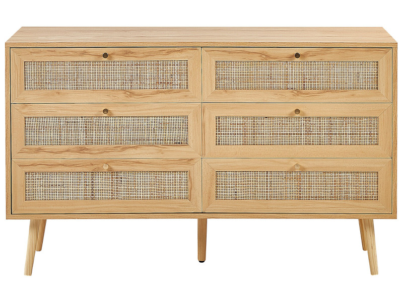 Komoda z 6 szufladami rattan plecionka boho, 684273
