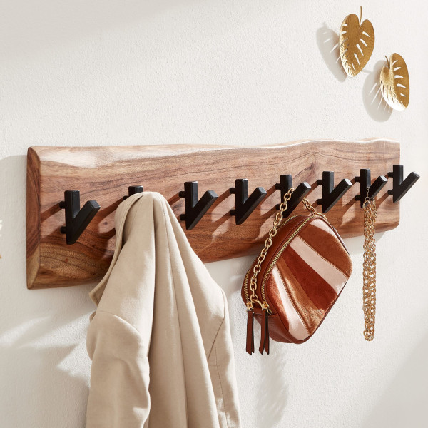 FineBuy Wieszak Ścienny 90 cm Lite Drewno Akacjowe z Naturalną Krawędzią, 686420