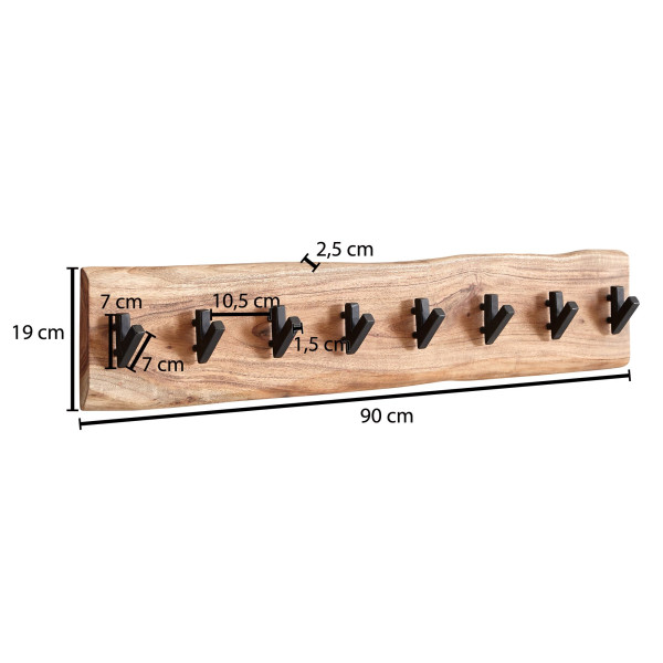 FineBuy Wieszak Ścienny 90 cm Lite Drewno Akacjowe z Naturalną Krawędzią, 686422