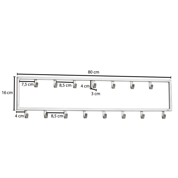 FineBuy Wieszak Ścienny 80 cm Metal Srebrny z Haczykami, 686435