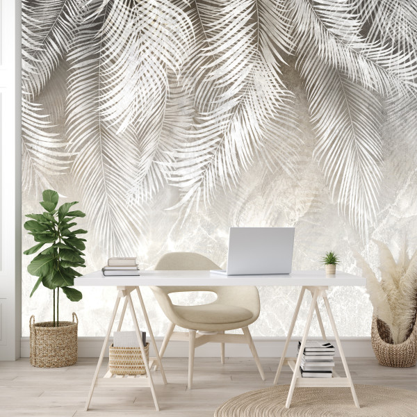 Fototapeta Liście Palmowe na Marmurze do Salonu i Sypialni 500x350cm, 6870696