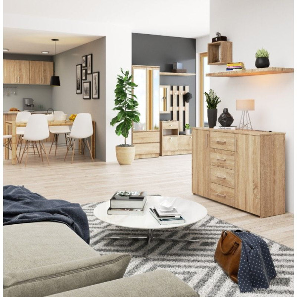 Komoda do sypialni, drzwi, szuflady, LENA, 110x35x80, sonoma | TYLETEGOTU, 6880125