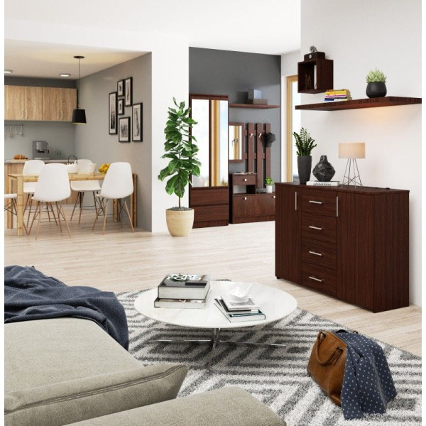 Komoda do sypialni, drzwi, szuflady, LENA, 110x35x80, wenge | TYLETEGOTU, 6880131