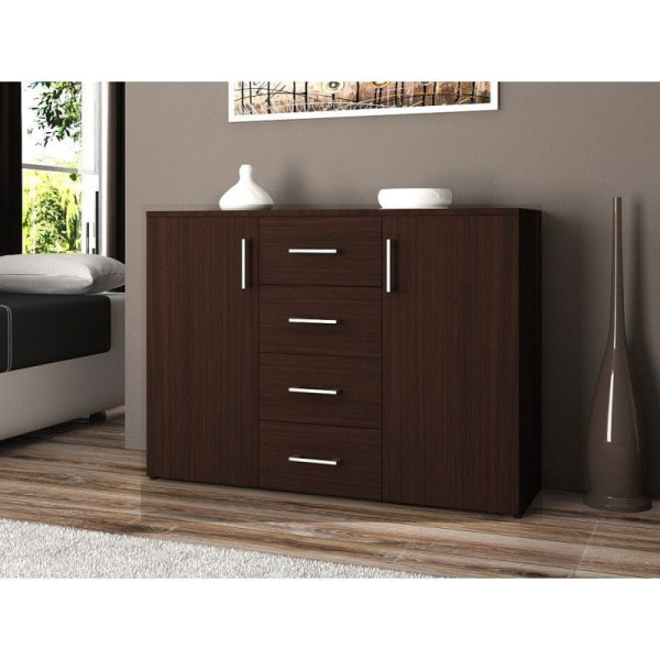 Komoda do sypialni, drzwi, szuflady, LENA, 110x35x80, wenge | TYLETEGOTU, 6880132