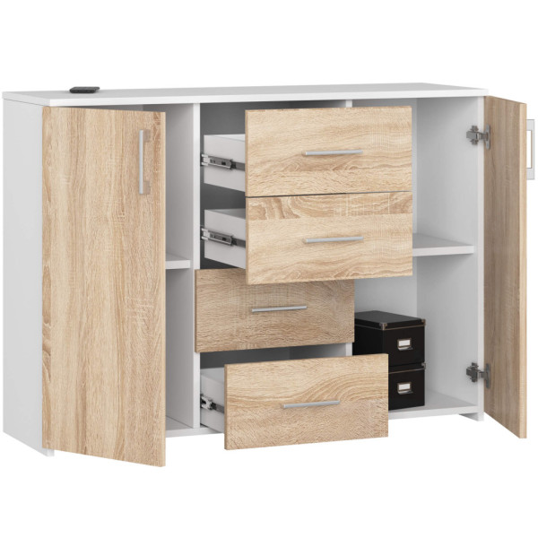 Komoda do sypialni, 4 szuflady, LENA, 110x35x80, biel, sonoma | TYLETEGOTU, 6880175