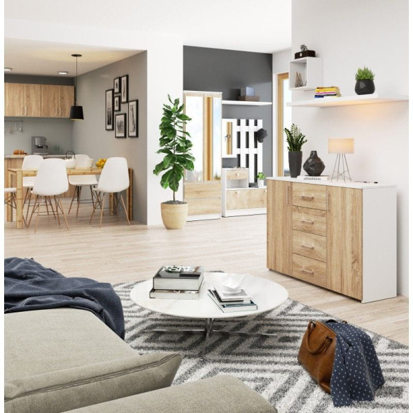 Komoda do sypialni, 4 szuflady, LENA, 110x35x80, biel, sonoma | TYLETEGOTU, 6880176