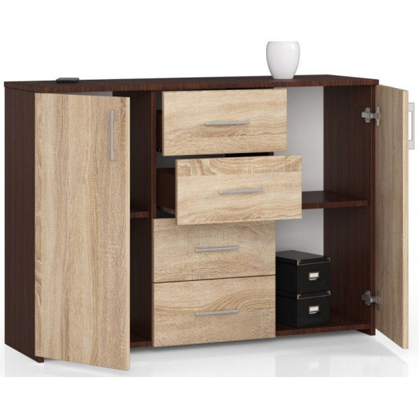 Komoda do sypialni, drzwi, LENA, 110x35x80, wenge, dąb sonoma | TYLETEGOTU, 6880180