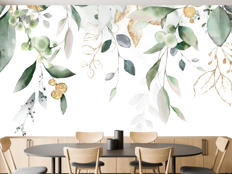 Fototapeta Akwarelowe Liście Eukaliptusa do Salonu i Sypialni 500x350cm, 6885334