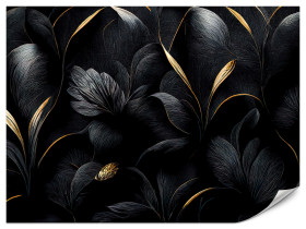 Fototapeta Czarne Liście ze Złotem do Salonu i Sypialni 100x70cm Glamour