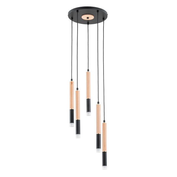 Lampa wisząca RODEO jasne drewno-czarna-złota 5xG9x10W IP20 Alfa, 6887188