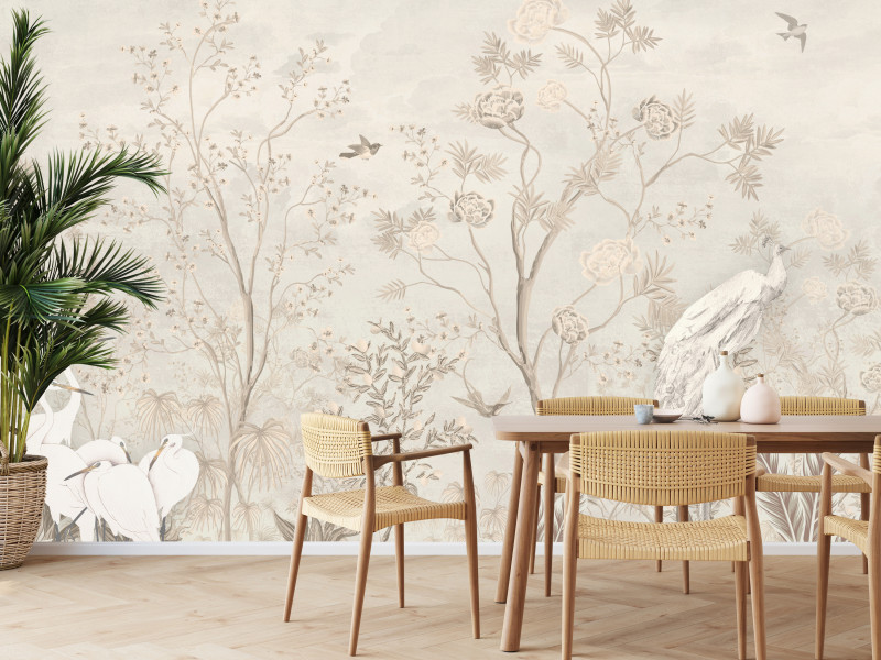 Fototapeta Białe Ptaki pośród Drzew do Salonu i Sypialni 100x70cm Boho, 6891321