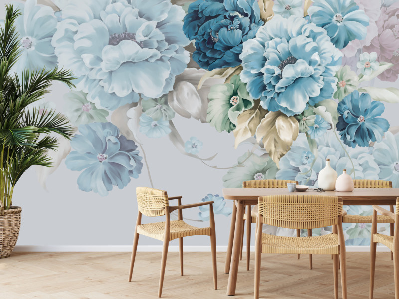 Fototapeta Niebieskie Peonie do Salonu i Sypialni 500x350cm, 6891455