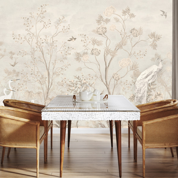 Fototapeta Białe Ptaki pośród Drzew do Salonu i Sypialni 250x175cm Boho, 6891860