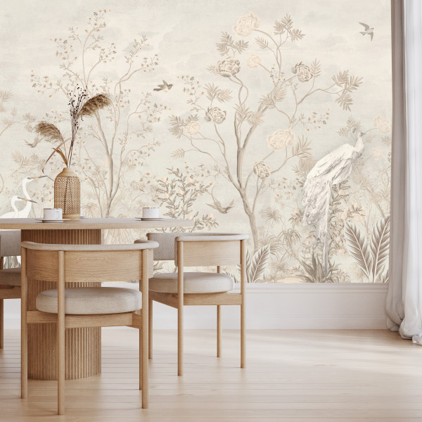 Fototapeta Białe Ptaki pośród Drzew do Salonu i Sypialni 250x175cm Boho, 6891861