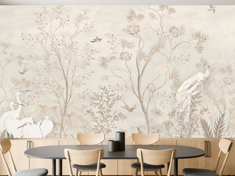 Fototapeta Białe Ptaki pośród Drzew do Salonu i Sypialni 350x256cm Boho, 6892067