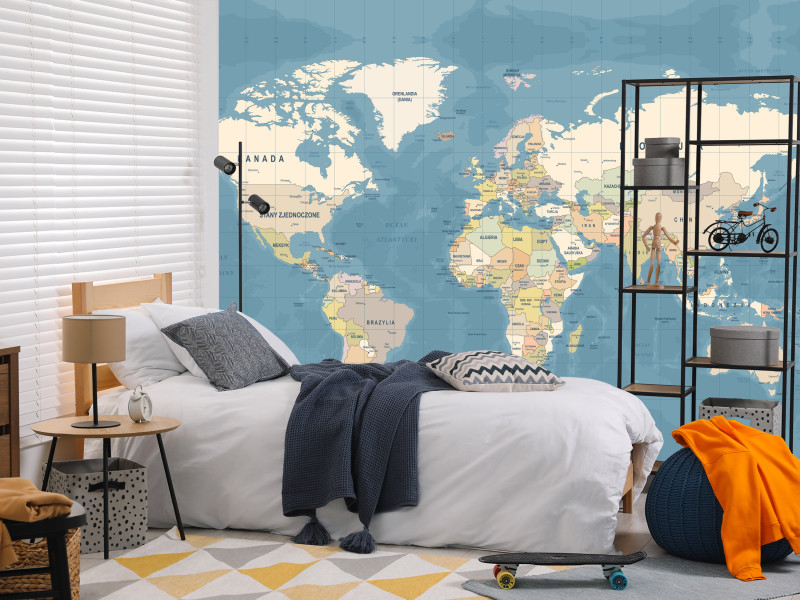 Fototapeta Mapa Świata po Polsku Dla Dzieci 350x256cm, 6897805