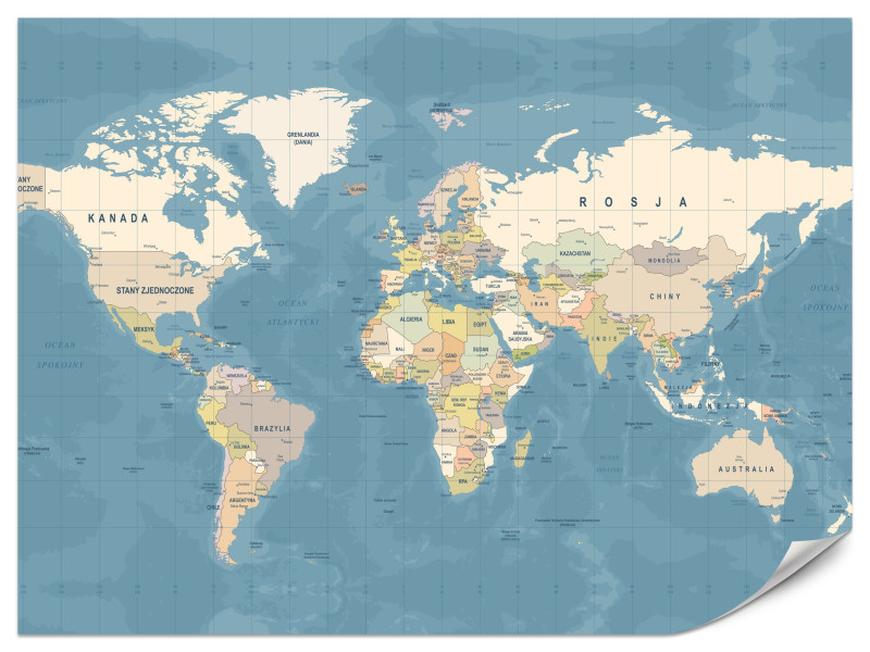 Fototapeta Mapa Świata po Polsku Dla Dzieci 200x140cm, 6898725