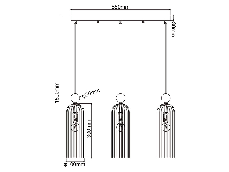 Lampa wisząca Piega 3-punktowa szklana złoto-szara, 690020