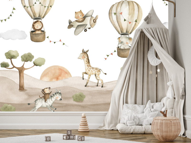 Fototapeta Zwierzęta Safari i Balony Dla Dzieci 350x256cm, 6908002