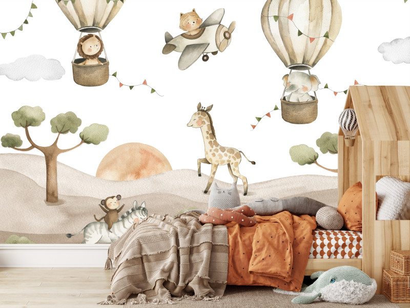 Fototapeta Zwierzęta Safari i Balony Dla Dzieci 100x70cm, 6908611