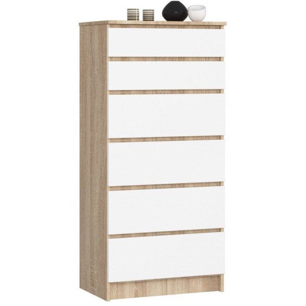 Komoda do sypialni, 6 szuflad, STILO, 60x40x130, sonoma, biel | TYLETEGOTU, 6918406