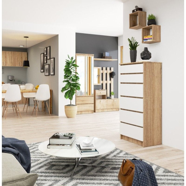 Komoda do sypialni, 6 szuflad, STILO, 60x40x130, sonoma, biel | TYLETEGOTU, 6918408