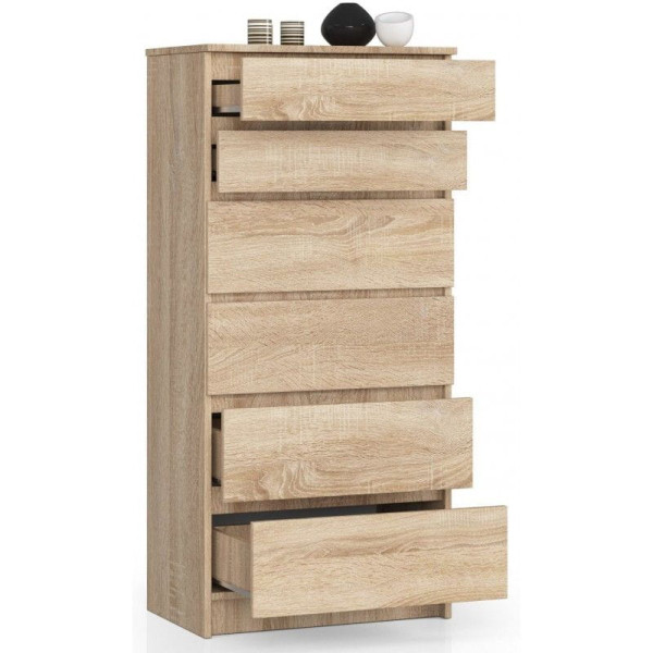Komoda do sypialni, 6 szuflad, STILO, 60x40x130 cm, dąb sonoma | TYLETEGOTU, 6918505