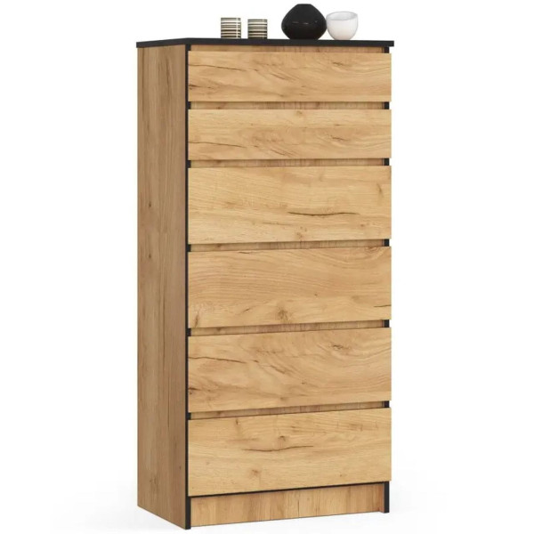 Komoda do sypialni, 6 szuflad, STILO, 60x40x130 cm, dąb craft | TYLETEGOTU, 6918948