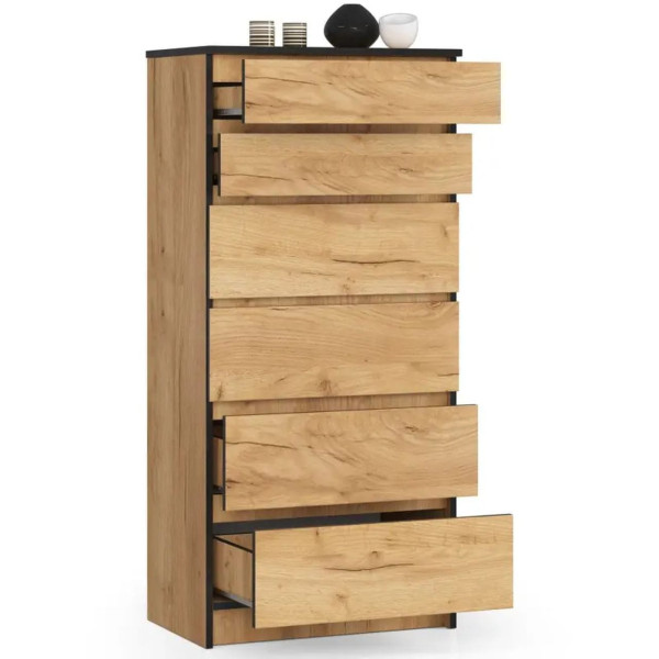 Komoda do sypialni, 6 szuflad, STILO, 60x40x130 cm, dąb craft | TYLETEGOTU, 6918949