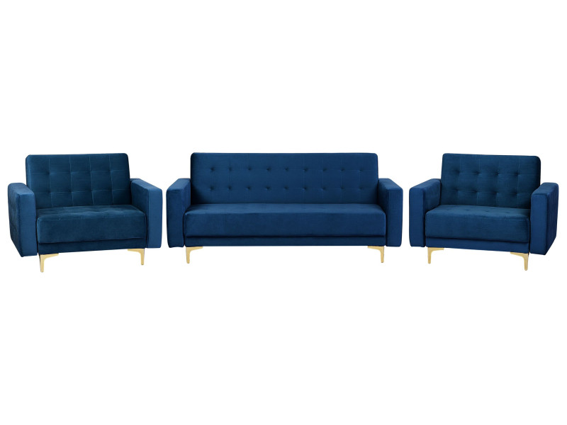 Zestaw wypoczynkowy sofa 2 fotele niebieski, 691959