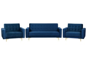 Zestaw wypoczynkowy sofa 2 fotele niebieski