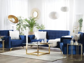 Zestaw wypoczynkowy sofa 2 fotele niebieski