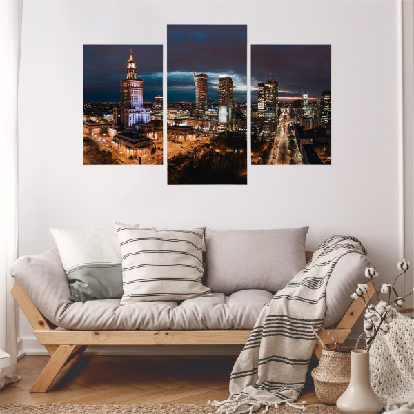 Obraz 3-Częściowy Miasto Nocą WARSZAWA 3D 90x60cm, 694143
