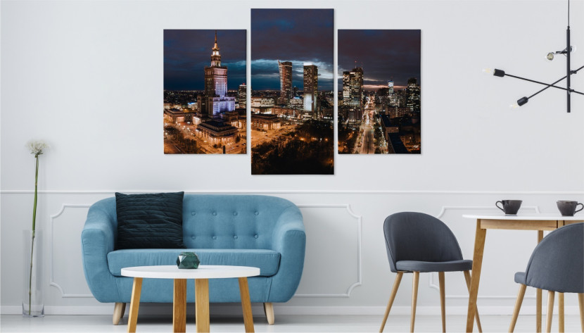 Obraz 3-Częściowy Miasto Nocą WARSZAWA 3D 90x60cm, 694146