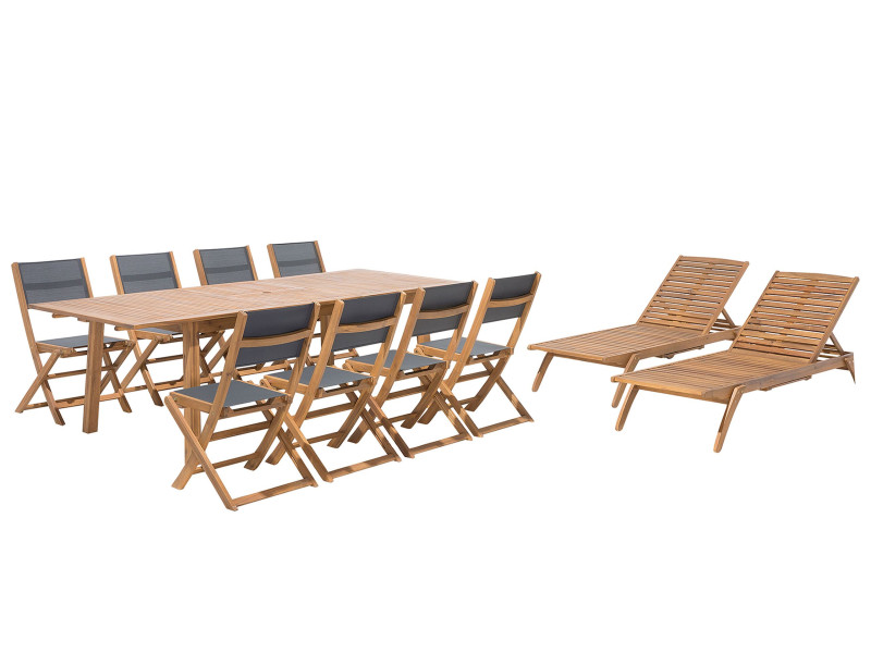 Zestaw ogród stół krzesła 2 leżaki drewno, 697128