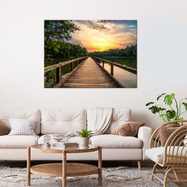 Obraz do salonu sypialni kuchni biura, Jezioro pomost las pejzaż 90x60, 6988993