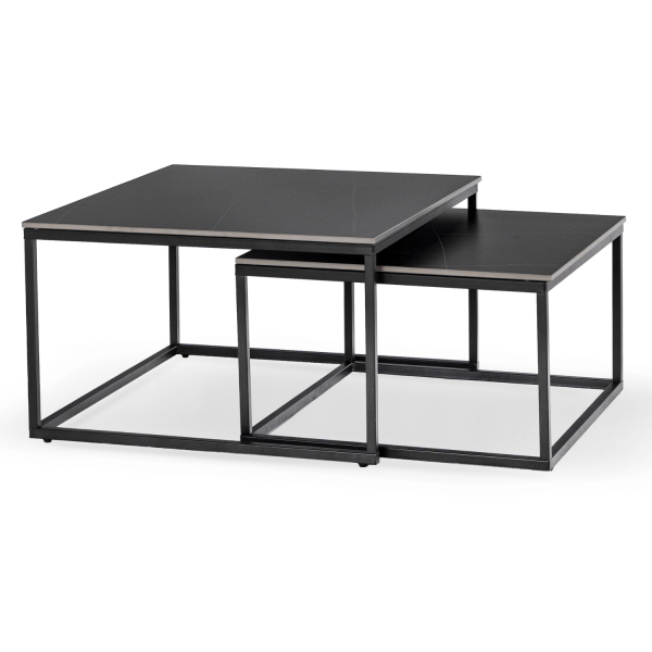 Stolik Kawowy Kwadratowy Zestaw 2w1 Ława Glamour Czarny Marmur TENOR, 7006092