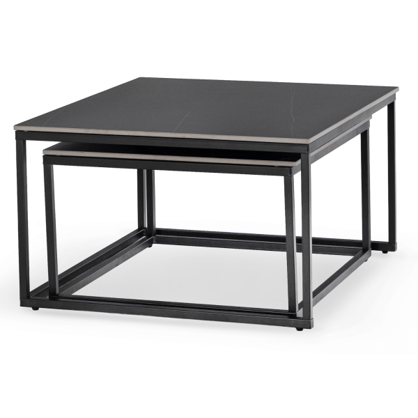 Stolik Kawowy Kwadratowy Zestaw 2w1 Ława Glamour Czarny Marmur TENOR, 7006095