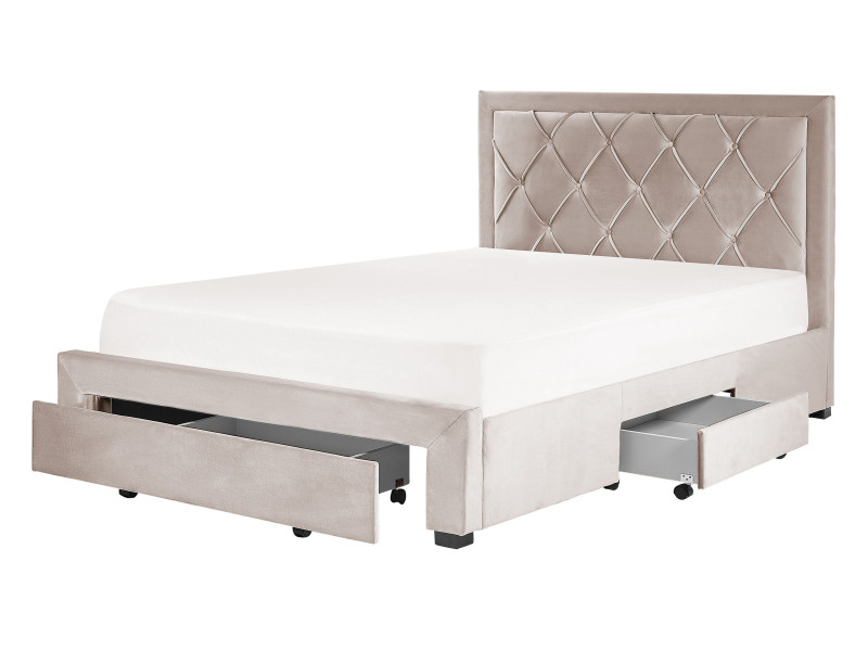 Łóżko z szufladami welurowe 140x200cm beżowe, 700891