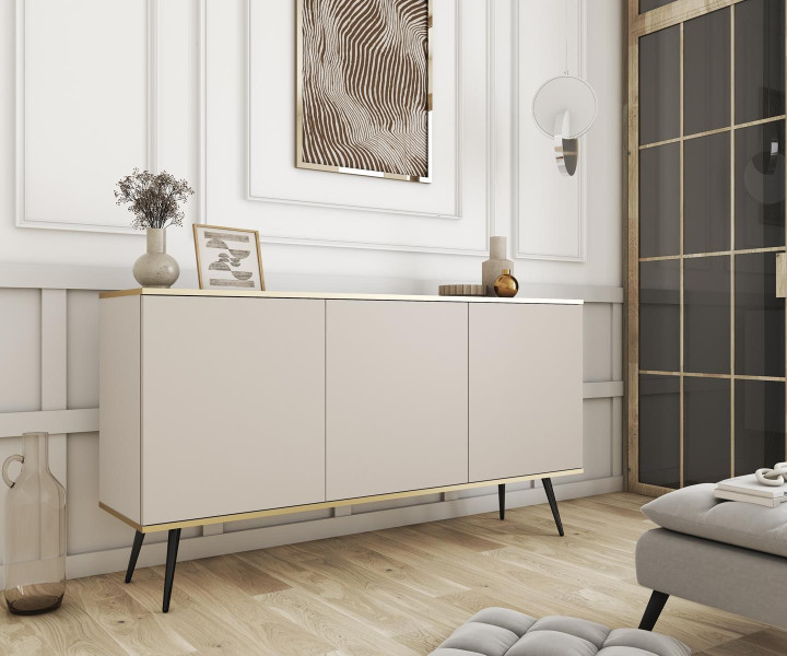 Komoda beżowa glamour do sypialni POLO ZŁOTA PODSTAWA, 7057543