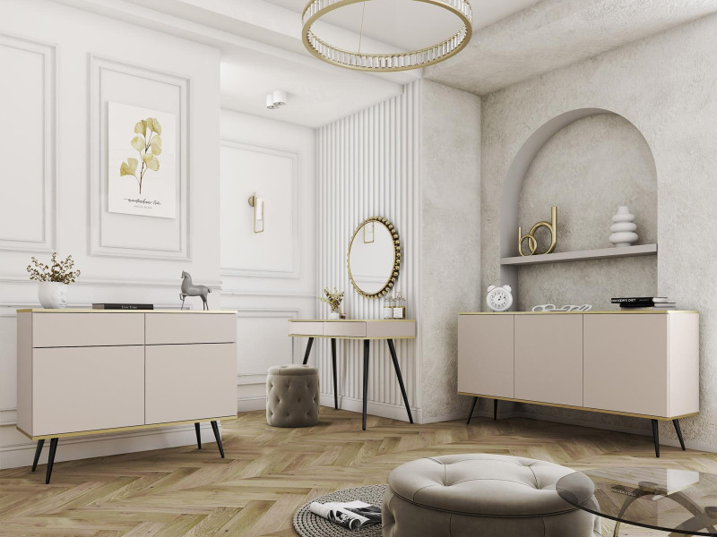 Komoda beżowa glamour do sypialni POLO CZARNA PODSTAWA, 7057550