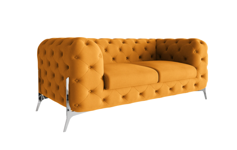 Ropez Chelsea Bis sofa 2 pikowana pomarańczowa nogi srebrne, 713067