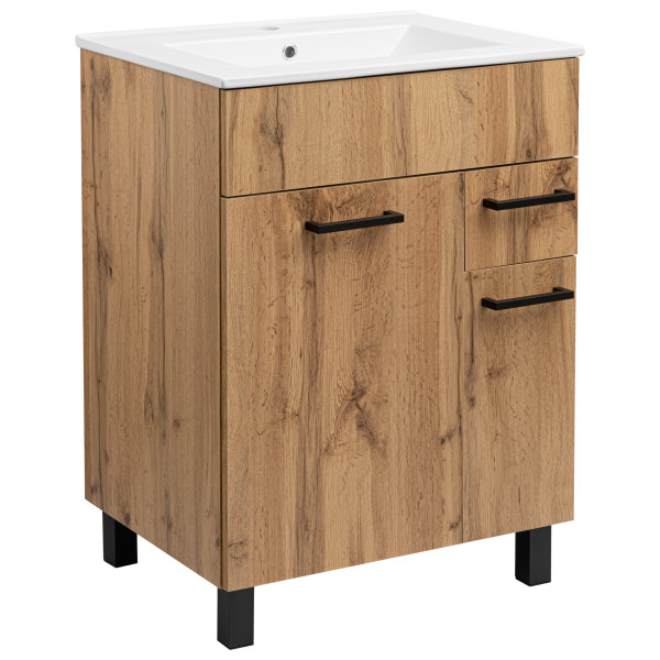 Zestaw do Łazienki 60cm Szafka z Umywalką Słupek 40cm Dąb Wotan, 7142162