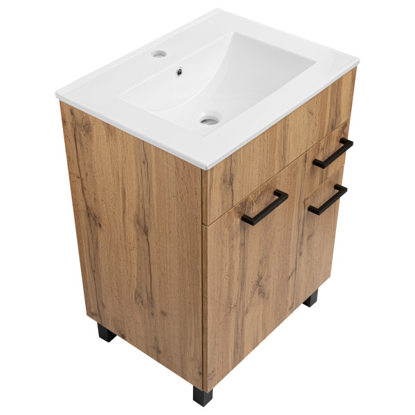 Zestaw do Łazienki 60cm Szafka z Umywalką Słupek 50cm Dąb Wotan, 7142251