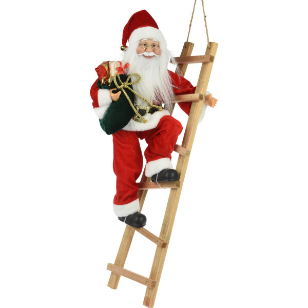 Dekoracja świąteczna Mikołaj na drabinie z prezentem, 65 cm, 722860