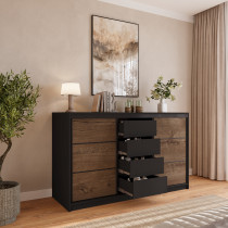 Komoda przesuwna 160 cm z szufladami LOFT czarny / dąb lefkas