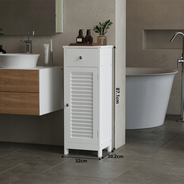 Szafka łazienkowa słupek drzwi biała wysoka 2 półki z szufladą loft 87 cm, 7361231