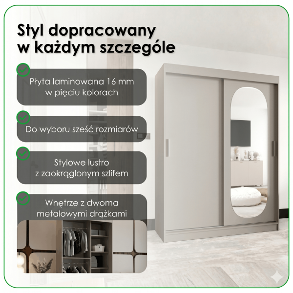 Szafa przesuwna z lustrem Garderoba ROYAL 250 biały, 7364171